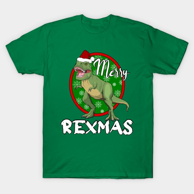 Merry Rexmas Christmas Dinosaur TRex Santa Hat T-Shirt by RongWay